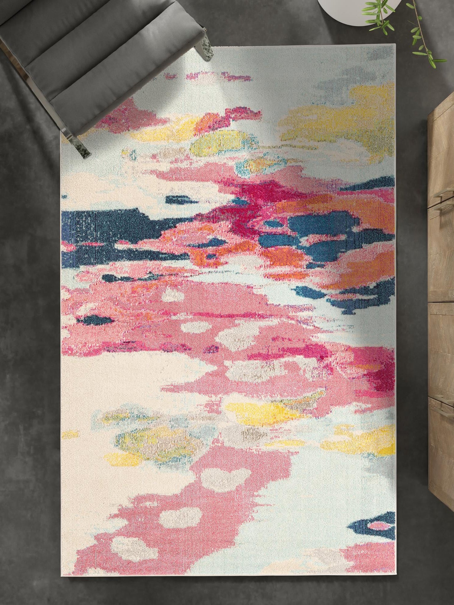 Pink 5' 1 x 8' Estrella Rectangle Area Rug 100% Polypropylene Non-Shedding Stain Resistant Carpet Colorful Modern Abstract Design Easy Clean for Home Decor for Sale at Rug Engine