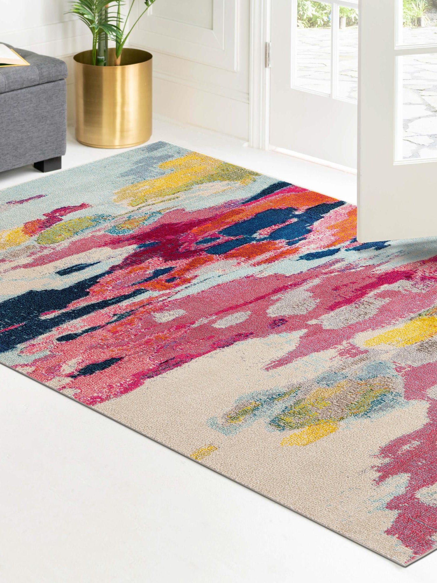 Pink 3' 3 x 5' 3 Estrella Rectangle Area Rug 100% Polypropylene Non-Shedding Stain Resistant Carpet Colorful Modern Abstract Design Easy Clean for Home Decor for Sale at Rug Engine