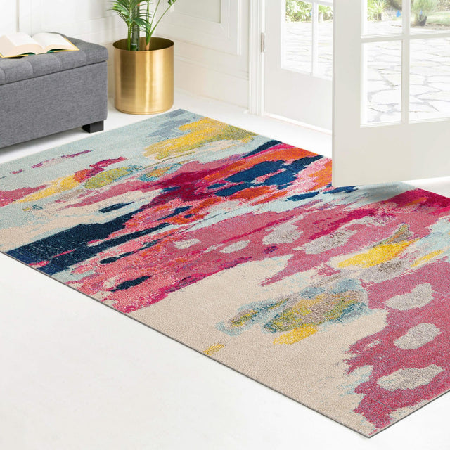 Pink 3' 3 x 5' 3 Estrella Rectangle Area Rug 100% Polypropylene Non-Shedding Stain Resistant Carpet Colorful Modern Abstract Design Easy Clean for Home Decor for Sale at Rug Engine