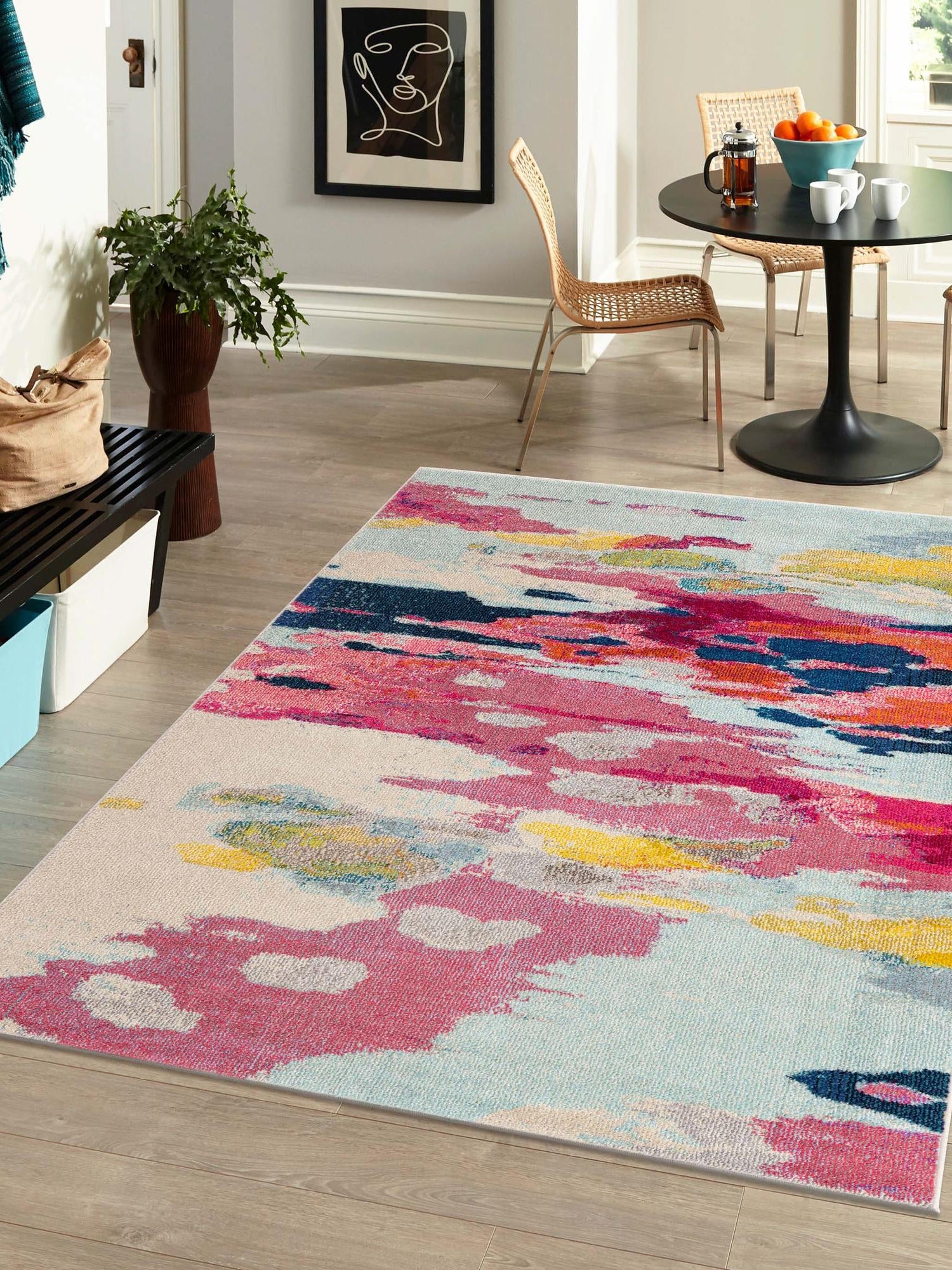 Pink 3' 3 x 5' 3 Estrella Rectangle Area Rug 100% Polypropylene Non-Shedding Stain Resistant Carpet Colorful Modern Abstract Design Easy Clean for Home Decor for Sale at Rug Engine
