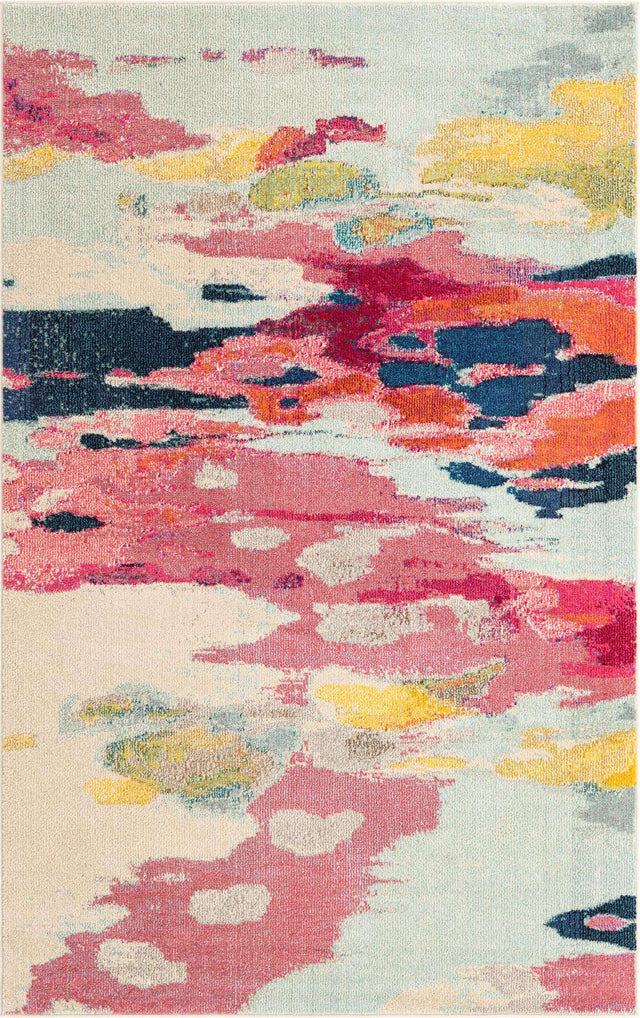 Pink 5' 1 x 8' Estrella Rectangle Area Rug 100% Polypropylene Non-Shedding Stain Resistant Carpet Colorful Modern Abstract Design Easy Clean for Home Decor for Sale at Rug Engine
