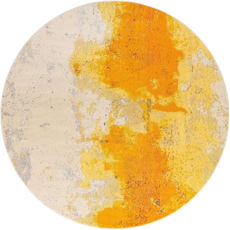 Yellow 8' x 8' Estrella Round Area Rug 100% Polypropylene Non-Shedding Stain Resistant Carpet Colorful Modern Abstract Design Easy Clean for Home Decor for Sale at Rug Engine