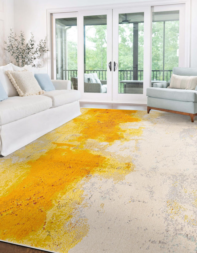 Yellow 7' 1 x 10' Estrella Rectangle Area Rug 100% Polypropylene Non-Shedding Stain Resistant Carpet Colorful Modern Abstract Design Easy Clean for Home Decor for Sale at Rug Engine