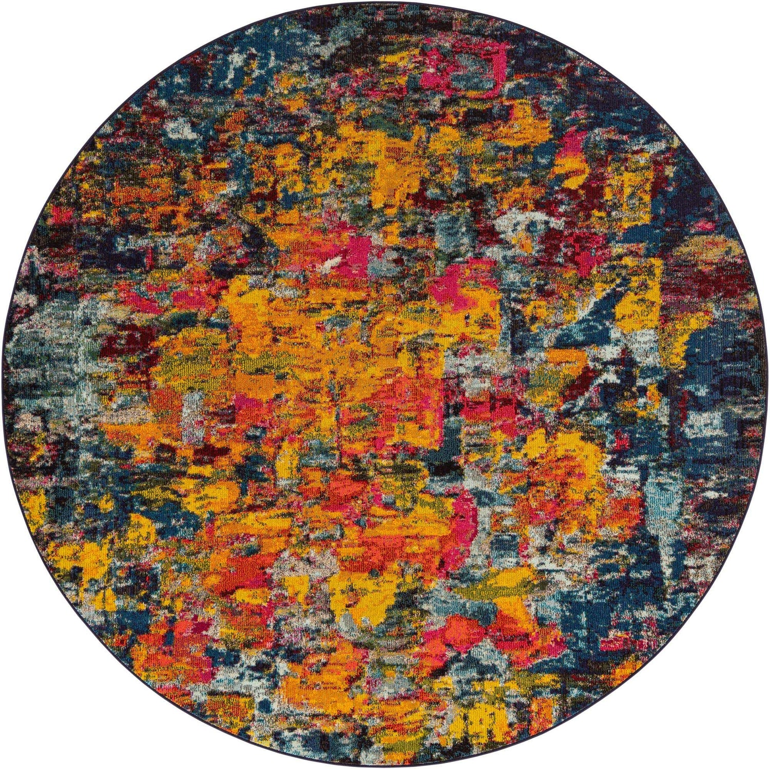 Multicolor 8' x 8' Estrella Round Area Rug 100% Polypropylene Non-Shedding Stain Resistant Carpet Colorful Modern Abstract Design Easy Clean for Home Decor for Sale at Rug Engine