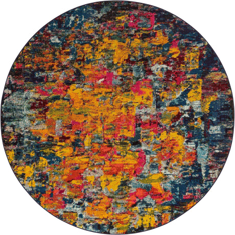 Multicolor 8' x 8' Estrella Round Area Rug 100% Polypropylene Non-Shedding Stain Resistant Carpet Colorful Modern Abstract Design Easy Clean for Home Decor for Sale at Rug Engine