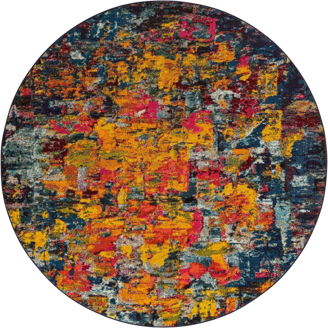 Multicolor 8' x 8' Estrella Round Area Rug 100% Polypropylene Non-Shedding Stain Resistant Carpet Colorful Modern Abstract Design Easy Clean for Home Decor for Sale at Rug Engine