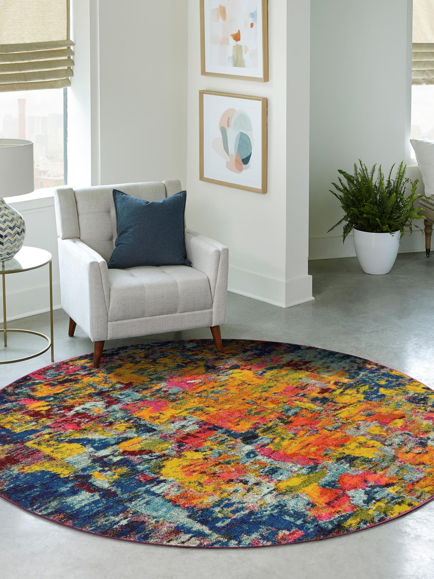 Multicolor 6' 1 x 6' 1 Estrella Round Area Rug 100% Polypropylene Non-Shedding Stain Resistant Carpet Colorful Modern Abstract Design Easy Clean for Home Decor for Sale at Rug Engine