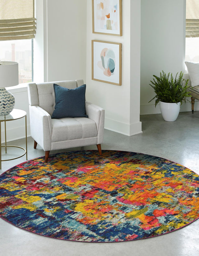 Multicolor 6' 1 x 6' 1 Estrella Round Area Rug 100% Polypropylene Non-Shedding Stain Resistant Carpet Colorful Modern Abstract Design Easy Clean for Home Decor for Sale at Rug Engine