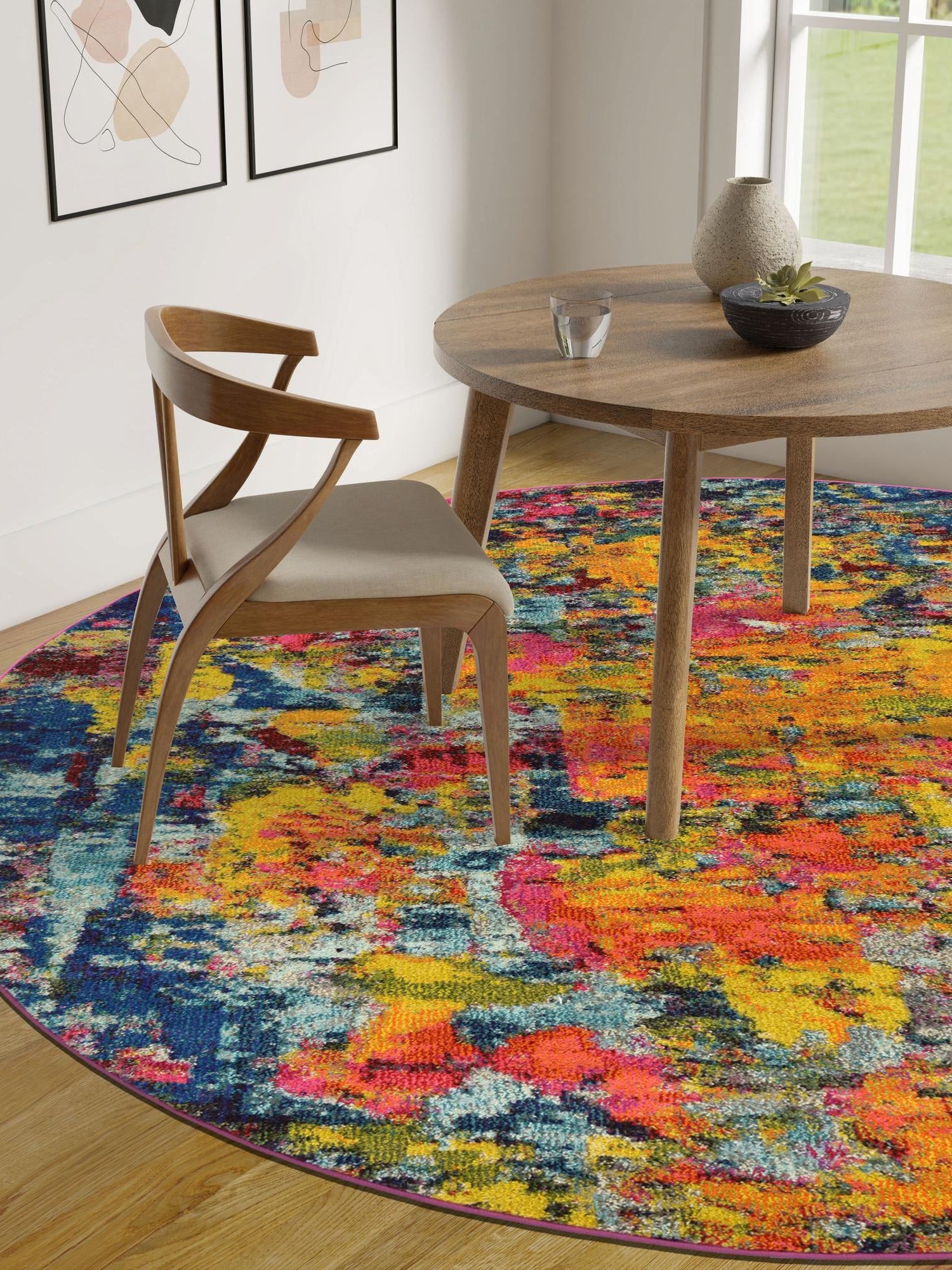 Multicolor 6' 1 x 6' 1 Estrella Round Area Rug 100% Polypropylene Non-Shedding Stain Resistant Carpet Colorful Modern Abstract Design Easy Clean for Home Decor for Sale at Rug Engine