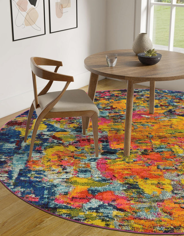 Multicolor 6' 1 x 6' 1 Estrella Round Area Rug 100% Polypropylene Non-Shedding Stain Resistant Carpet Colorful Modern Abstract Design Easy Clean for Home Decor for Sale at Rug Engine