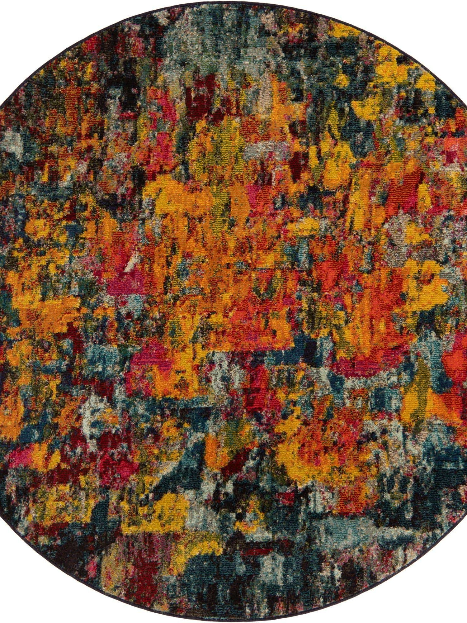 Multicolor 6' 1 x 6' 1 Estrella Round Area Rug 100% Polypropylene Non-Shedding Stain Resistant Carpet Colorful Modern Abstract Design Easy Clean for Home Decor for Sale at Rug Engine