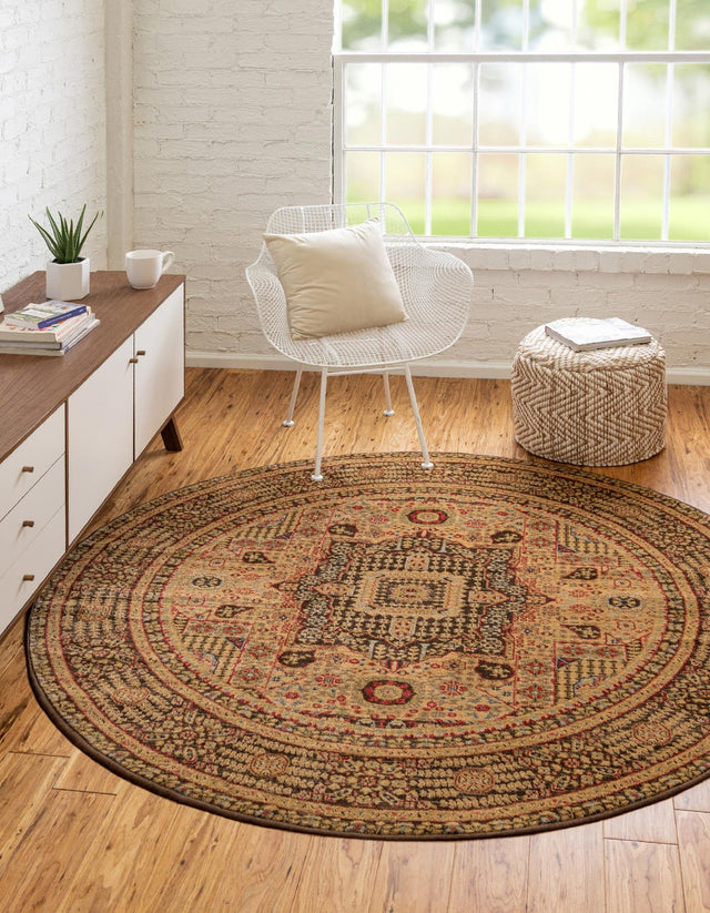 Brown 3' 1 x 3' 1 Palace Round Area Rug