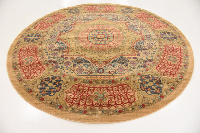 Beige 8' x 8' Palace Round Area Rug