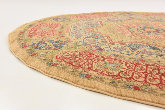 Beige 8' x 8' Palace Round Area Rug