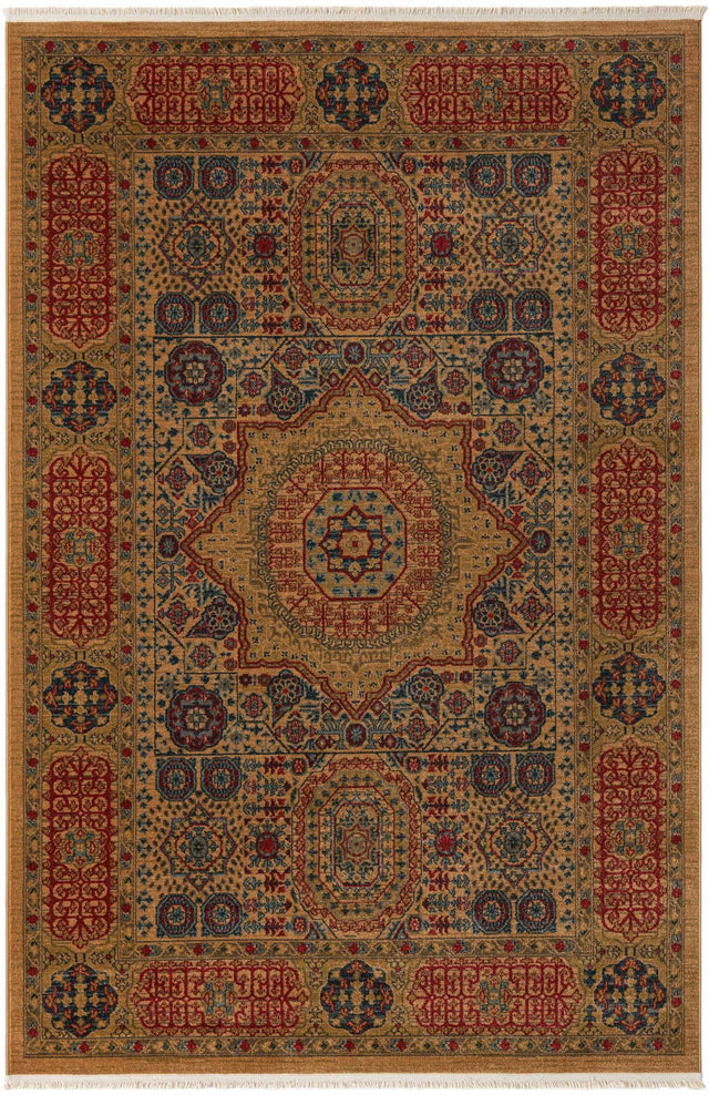 Beige 6' 1 x 9' Palace Rectangle Area Rug