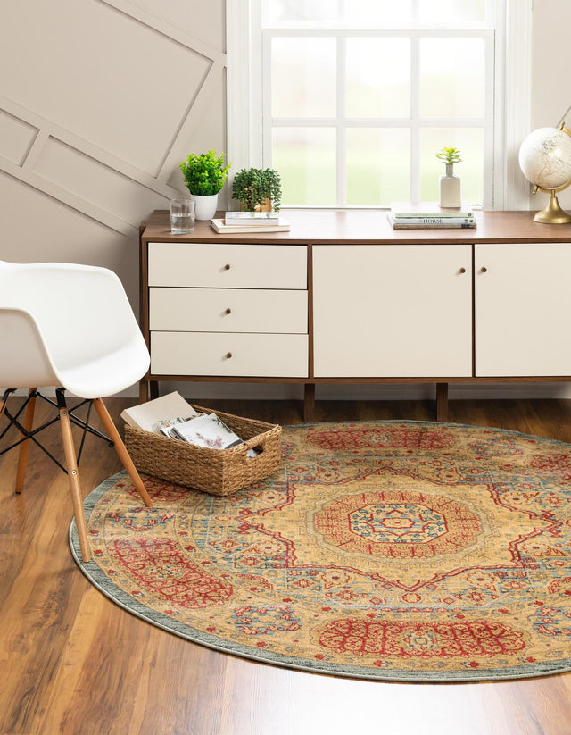 Light Blue 8' x 8' Palace Round Area Rug