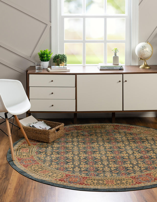 Navy Blue 8' x 8' Palace Round Area Rug