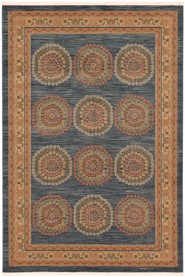 Blue 6' 1 x 9' Fars Rectangle Area Rug 100% Polypropylene Unique Traditional Carpet for Classical Living, Dining Room & Office Spaces for Sale at Rug Engine