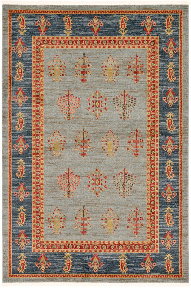 Light Blue 6' 1 x 9' Fars Rectangle Area Rug 100% Polypropylene Unique Traditional Carpet for Classical Living, Dining Room & Office Spaces for Sale at Rug Engine