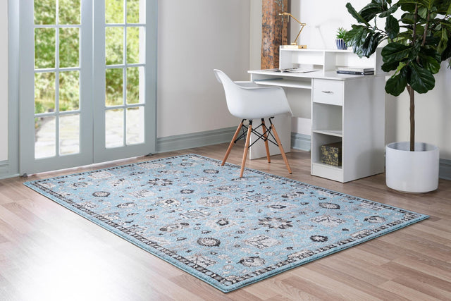 Light Blue 8' x 10' Tradition Rectangle Area Rug Traditional Classic Vintage Design Carpet for Living Room, Bedrooms, Dining, Office Space for Sale at Rug Engine