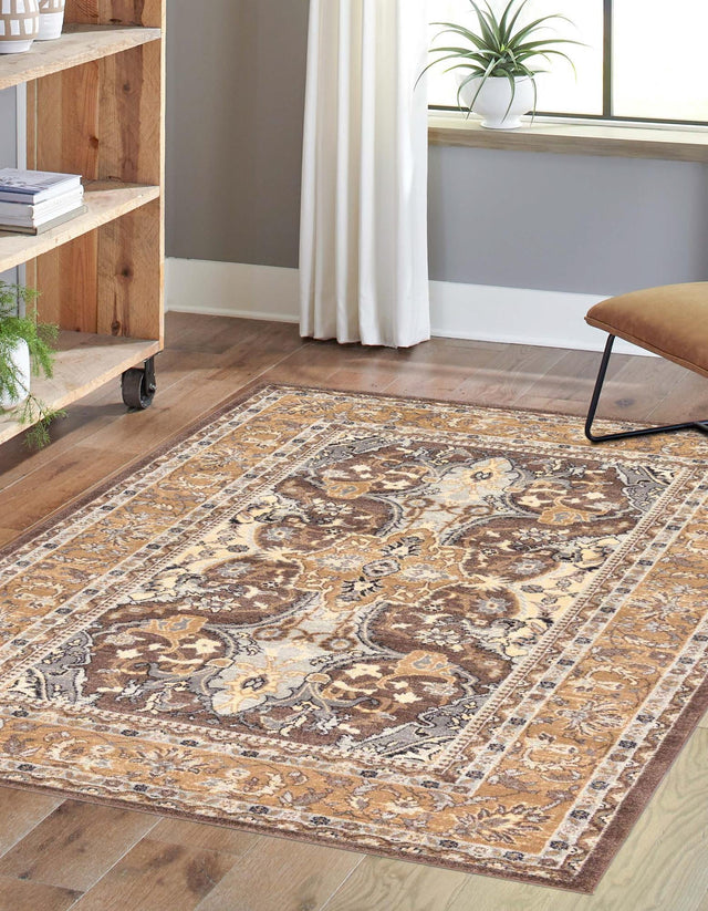 Brown 5' 1 x 8' Tradition Rectangle Area Rug Traditional Classic Vintage Design Carpet for Living Room, Bedrooms, Dining, Office Space for Sale at Rug Engine