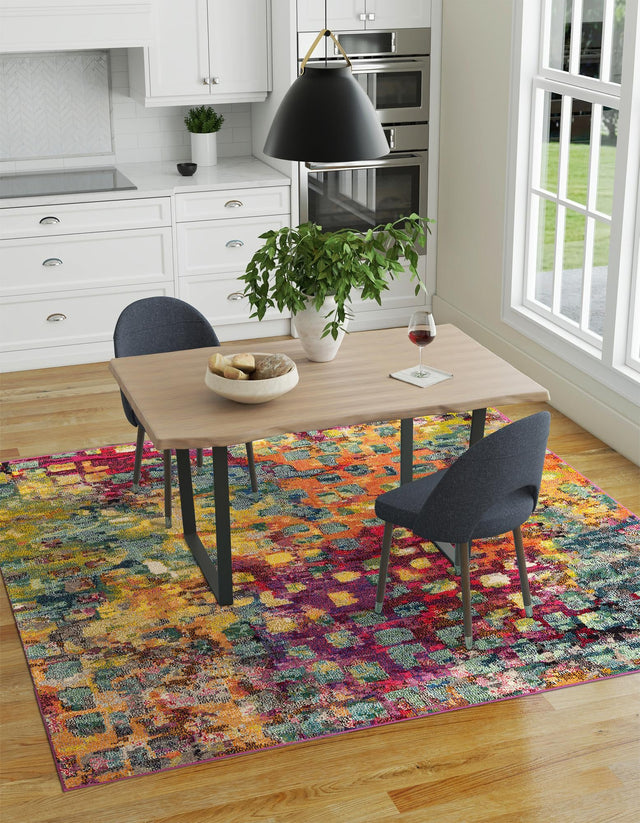 Multicolor 6' 1 x 6' 1 Jardin Square Area Rug 100% Polypropylene With Cotton Backing Colorful & Vivid Modern Carpet for Home Decor for Sale at Rug Engine
