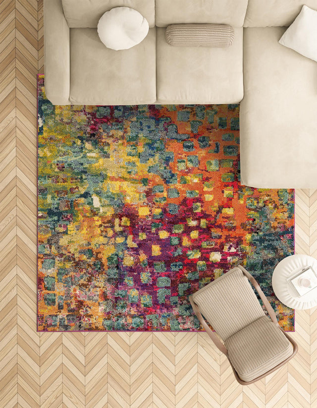 Multicolor 5' x 5' Jardin Square Area Rug 100% Polypropylene With Cotton Backing Colorful & Vivid Modern Carpet for Home Decor for Sale at Rug Engine