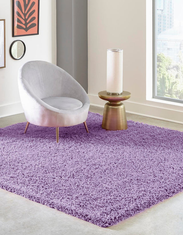 Lilac 7' 10 x 7' 10 Solid Shag Square Area Rug Thick Soft Touch Fluffy & Plush Shaggy Pile Durable Minimalist Carpet for Classic Interior Design for Sale at Rug Engine
