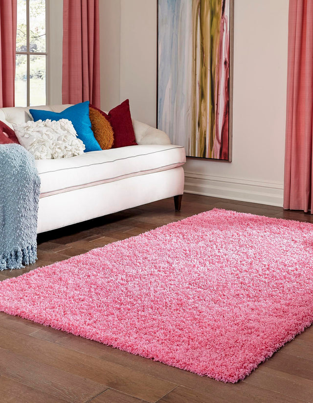 Taffy Pink 7' 1 x 10' Solid Shag Rectangle Area Rug Thick Soft Touch Fluffy & Plush Shaggy Pile Durable Minimalist Carpet for Classic Interior Design for Sale at Rug Engine