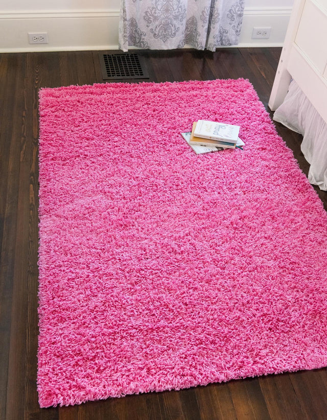 Taffy Pink 9' x 12' Solid Shag Rectangle Area Rug Thick Soft Touch Fluffy & Plush Shaggy Pile