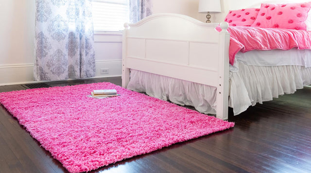 Taffy Pink 7' 1 x 10' Solid Shag Rectangle Area Rug Thick Soft Touch Fluffy & Plush Shaggy Pile Durable Minimalist Carpet for Classic Interior Design for Sale at Rug Engine