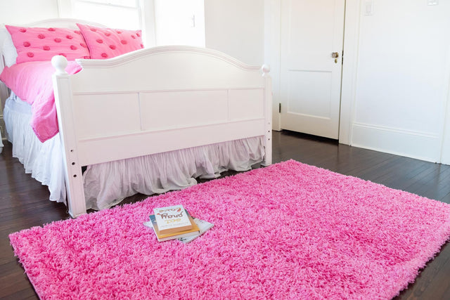 Taffy Pink 9' x 12' Solid Shag Rectangle Area Rug Thick Soft Touch Fluffy & Plush Shaggy Pile