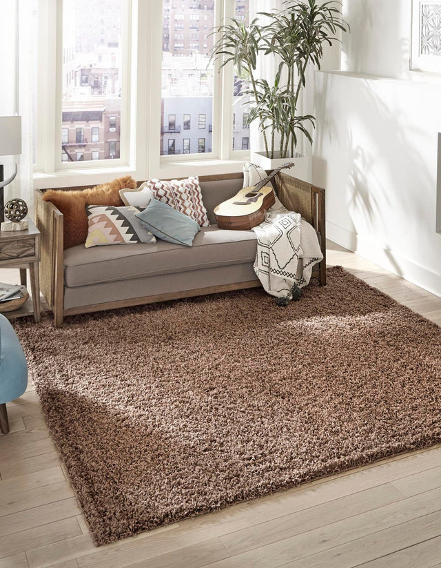 Sandy Brown 7' 10 x 7' 10 Solid Shag Square Area Rug Thick Soft Touch Fluffy & Plush Shaggy Pile