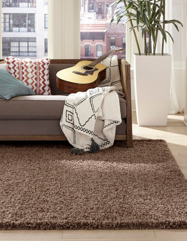 Sandy Brown 7' 10 x 7' 10 Solid Shag Square Area Rug Thick Soft Touch Fluffy & Plush Shaggy Pile