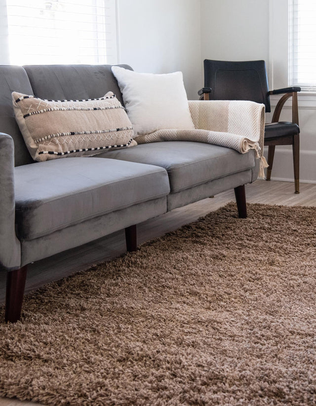 Sandy Brown 7' 10 x 7' 10 Solid Shag Square Area Rug Thick Soft Touch Fluffy & Plush Shaggy Pile