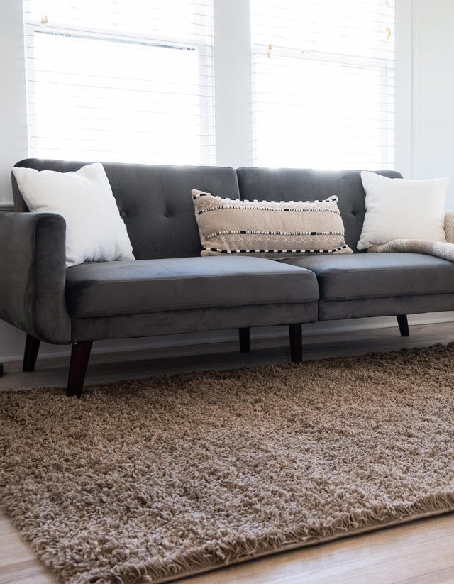 Sandy Brown 7' 10 x 11' Solid Shag Rectangle Area Rug Thick Soft Touch Fluffy & Plush Shaggy Pile Durable Minimalist Carpet for Classic Interior Design for Sale at Rug Engine
