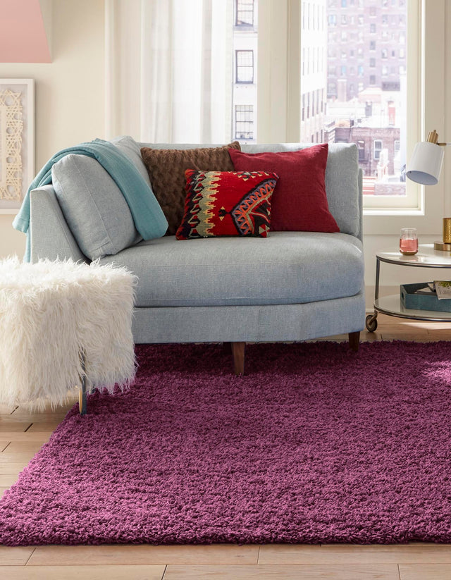 Eggplant Purple 7' 10 x 7' 10 Solid Shag Square Area Rug Thick Soft Touch Fluffy & Plush Shaggy Pile Durable Minimalist Carpet for Classic Interior Design for Sale at Rug Engine