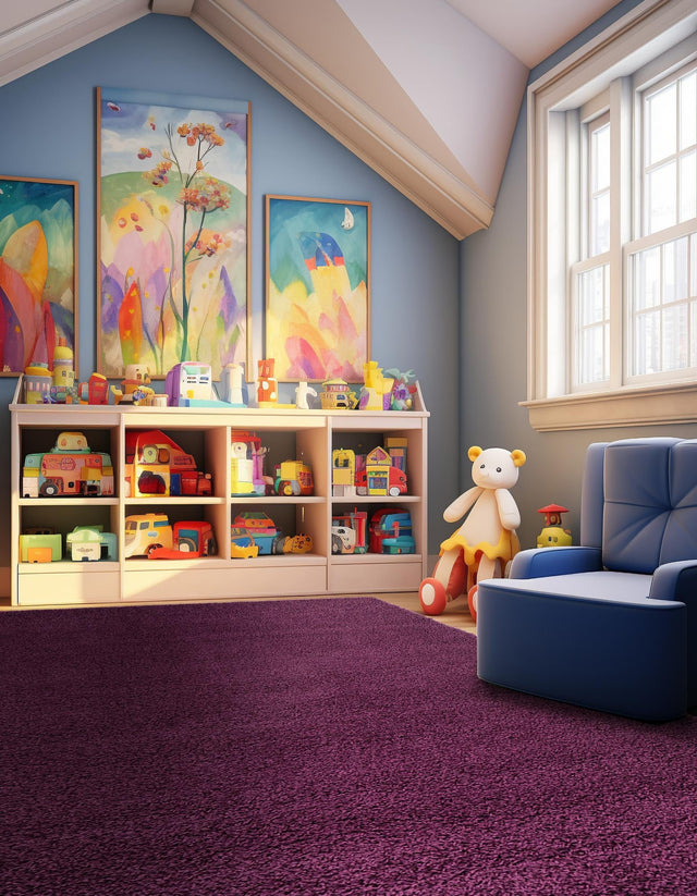 Eggplant Purple 5' 3 x 8' Solid Shag Rectangle Area Rug Thick Soft Touch Fluffy & Plush Shaggy Pile