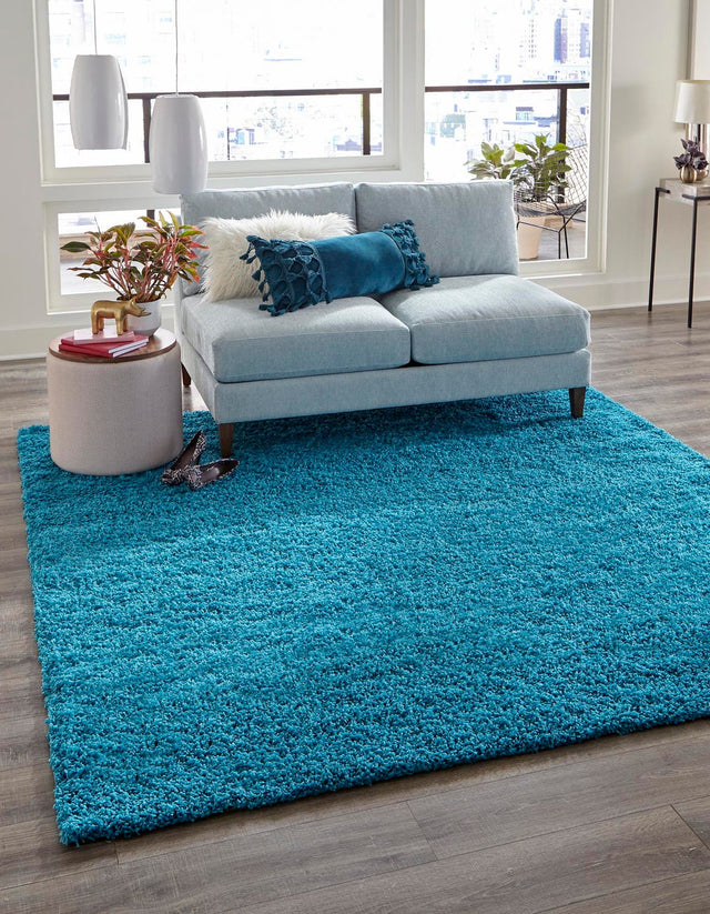 Turquoise 7' 10 x 7' 10 Solid Shag Square Area Rug Thick Soft Touch Fluffy & Plush Shaggy Pile Durable Minimalist Carpet for Classic Interior Design for Sale at Rug Engine