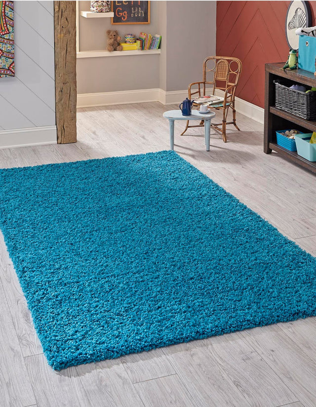 Turquoise 7' 10 x 11' Solid Shag Rectangle Area Rug Thick Soft Touch Fluffy & Plush Shaggy Pile Durable Minimalist Carpet for Classic Interior Design for Sale at Rug Engine