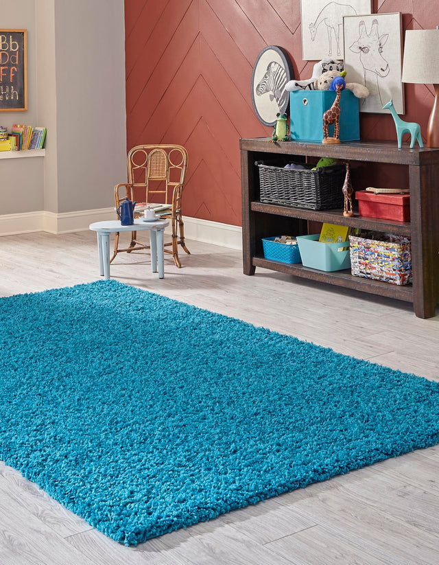 Turquoise 7' 10 x 10' Solid Shag Rectangle Area Rug Thick Soft Touch Fluffy & Plush Shaggy Pile