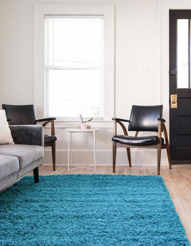 Turquoise 7' 10 x 11' Solid Shag Rectangle Area Rug Thick Soft Touch Fluffy & Plush Shaggy Pile Durable Minimalist Carpet for Classic Interior Design for Sale at Rug Engine