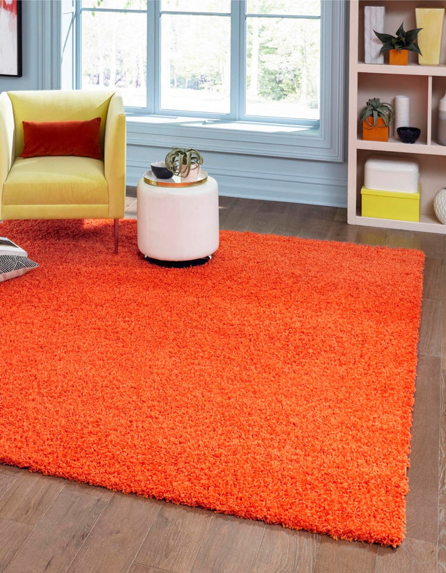 Tiger Orange 7' 10 x 7' 10 Solid Shag Square Area Rug Thick Soft Touch Fluffy & Plush Shaggy Pile