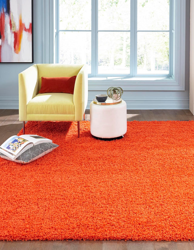Tiger Orange 7' 10 x 7' 10 Solid Shag Square Area Rug Thick Soft Touch Fluffy & Plush Shaggy Pile