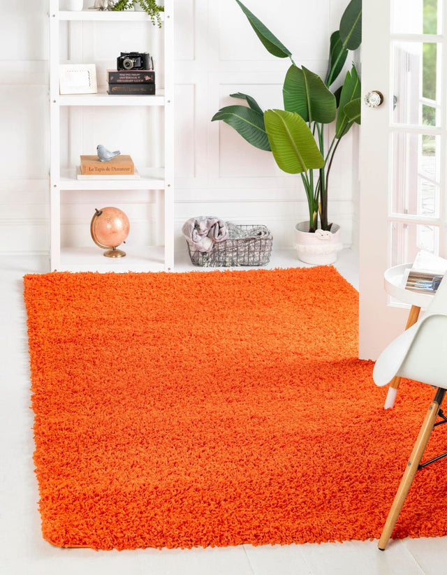 Tiger Orange 6' 1 x 9' Solid Shag Rectangle Area Rug Thick Soft Touch Fluffy & Plush Shaggy Pile Durable Minimalist Carpet for Classic Interior Design for Sale at Rug Engine