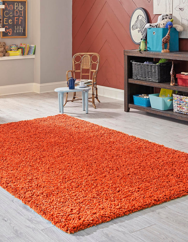 Tiger Orange 6' 1 x 9' Solid Shag Rectangle Area Rug Thick Soft Touch Fluffy & Plush Shaggy Pile Durable Minimalist Carpet for Classic Interior Design for Sale at Rug Engine