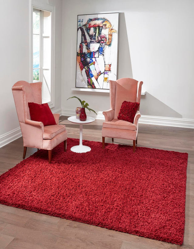 Cherry Red 7' 10 x 7' 10 Solid Shag Square Area Rug Thick Soft Touch Fluffy & Plush Shaggy Pile Durable Minimalist Carpet for Classic Interior Design for Sale at Rug Engine