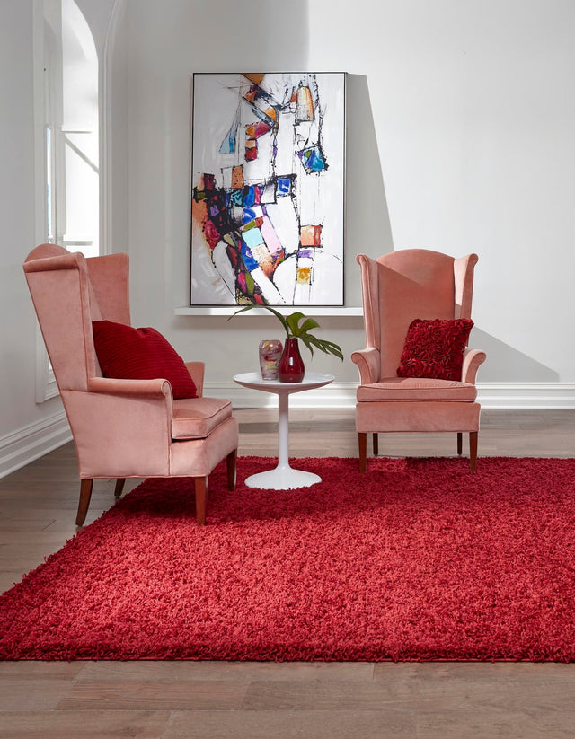 Cherry Red 7' 10 x 7' 10 Solid Shag Square Area Rug Thick Soft Touch Fluffy & Plush Shaggy Pile Durable Minimalist Carpet for Classic Interior Design for Sale at Rug Engine