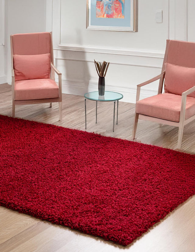 Cherry Red 7' 10 x 11' Solid Shag Rectangle Area Rug Thick Soft Touch Fluffy & Plush Shaggy Pile Durable Minimalist Carpet for Classic Interior Design for Sale at Rug Engine