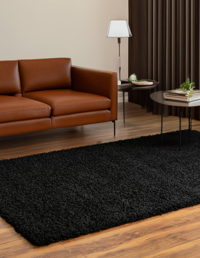 Jet Black 4' 1 x 6' 1 Solid Shag Rectangle Area Rug Thick Soft Touch Fluffy & Plush Shaggy Pile Discounted Clearance Final Sale